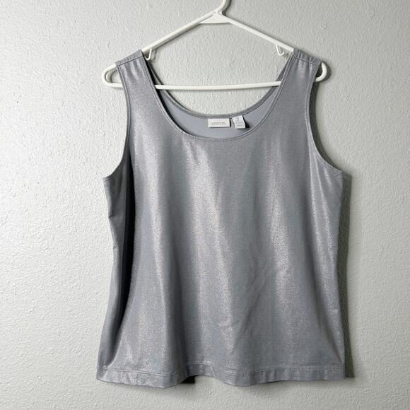 Chico’s Shimmer Tank Top Size 2 Large Metallic Silver Sleeveless Scoop Neck - Picture 1 of 6